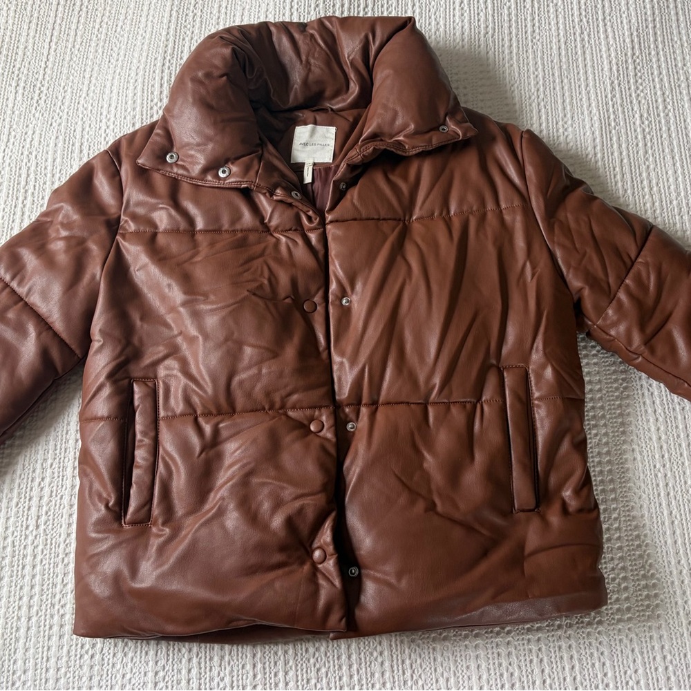 Avec Les Filles Brown Faux Leather Puffer Jacket